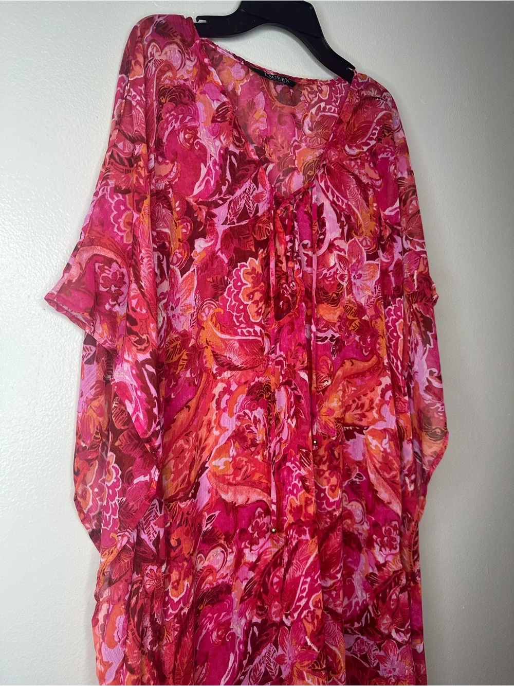 Lauren Ralph Lauren Women’s Floral Pink and Orange Sheer Beach Cover Up OS